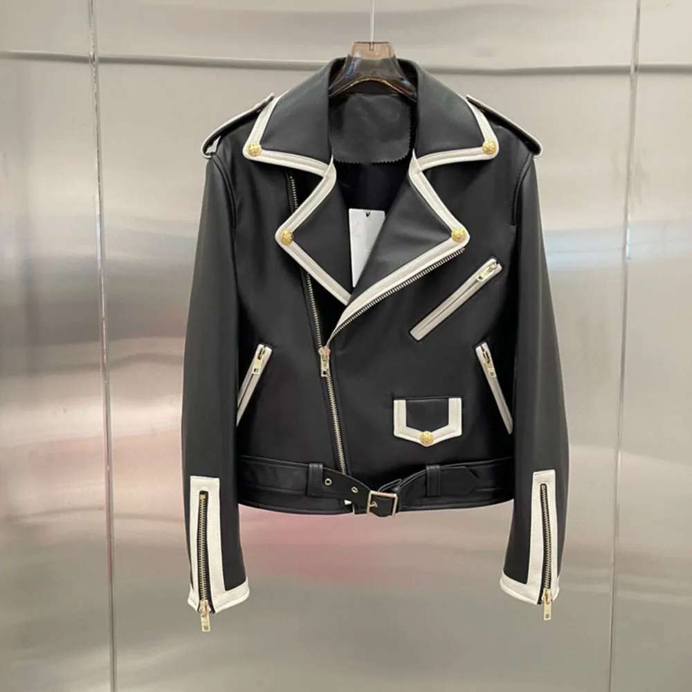 

Autumn Women's Biker&Motor Leather Jackets High Quality Sheepskin Short Coat B133