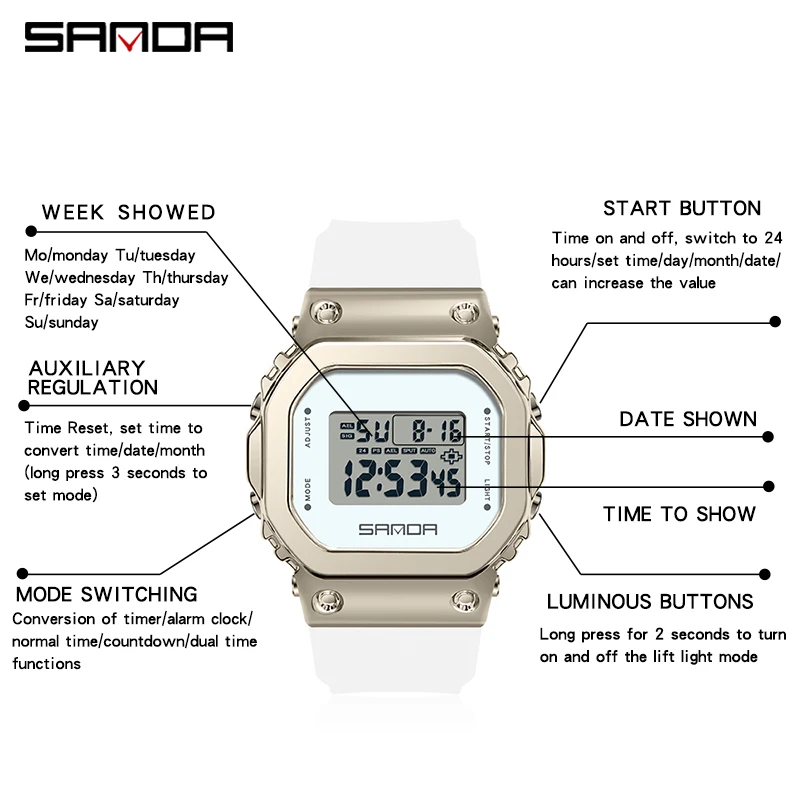 SANDA Brand Digital Watch for Man Fashion Sport Watches Waterproof SCountdown Led Light Electronic Wristwatch Men Clock Original