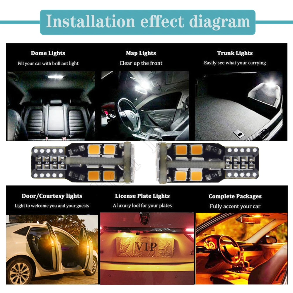 2 x T10 W5W LED Car Light Dual Color White Amber/White Ice Blue 194 3030 SMD Auto Interior Dome Map Side Wedge Marker Bulb Lamp