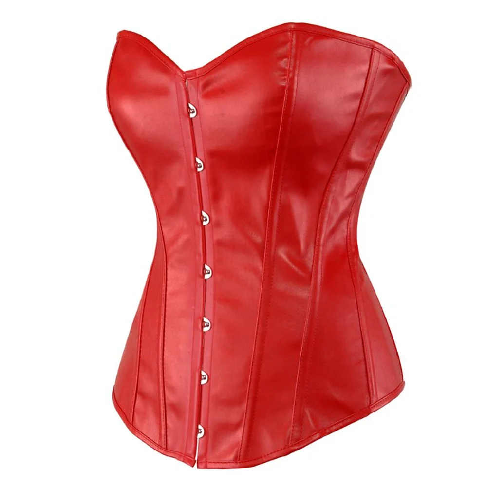 Women Steampunk Faux Leather Corsets Tops Vintage Gothic Corset Bustiers Sexy Lingerie Body Shaper Plus Size XS-7XL Black Red