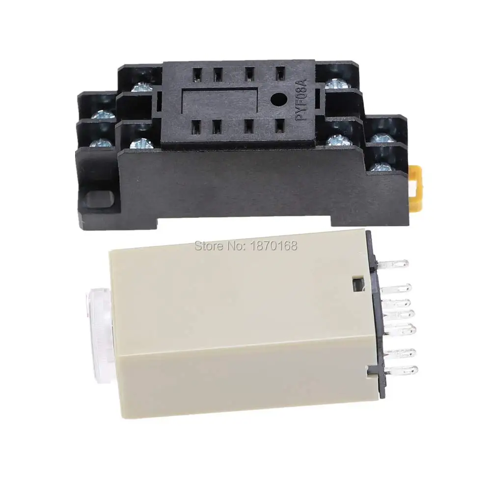 1pcs H3Y-2 DC 12V 24V /AC 110V 220V Delay Timer Time Relay 0 - 30 Minute with Base 5A