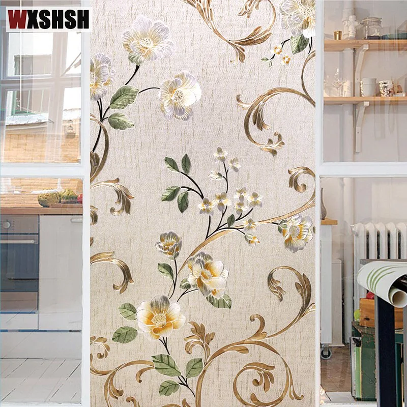 European Style Window Film Static Cling Peony Embossing Vinyl Classical Hot Sale Home Decor Privacy Protection Glass Sticker