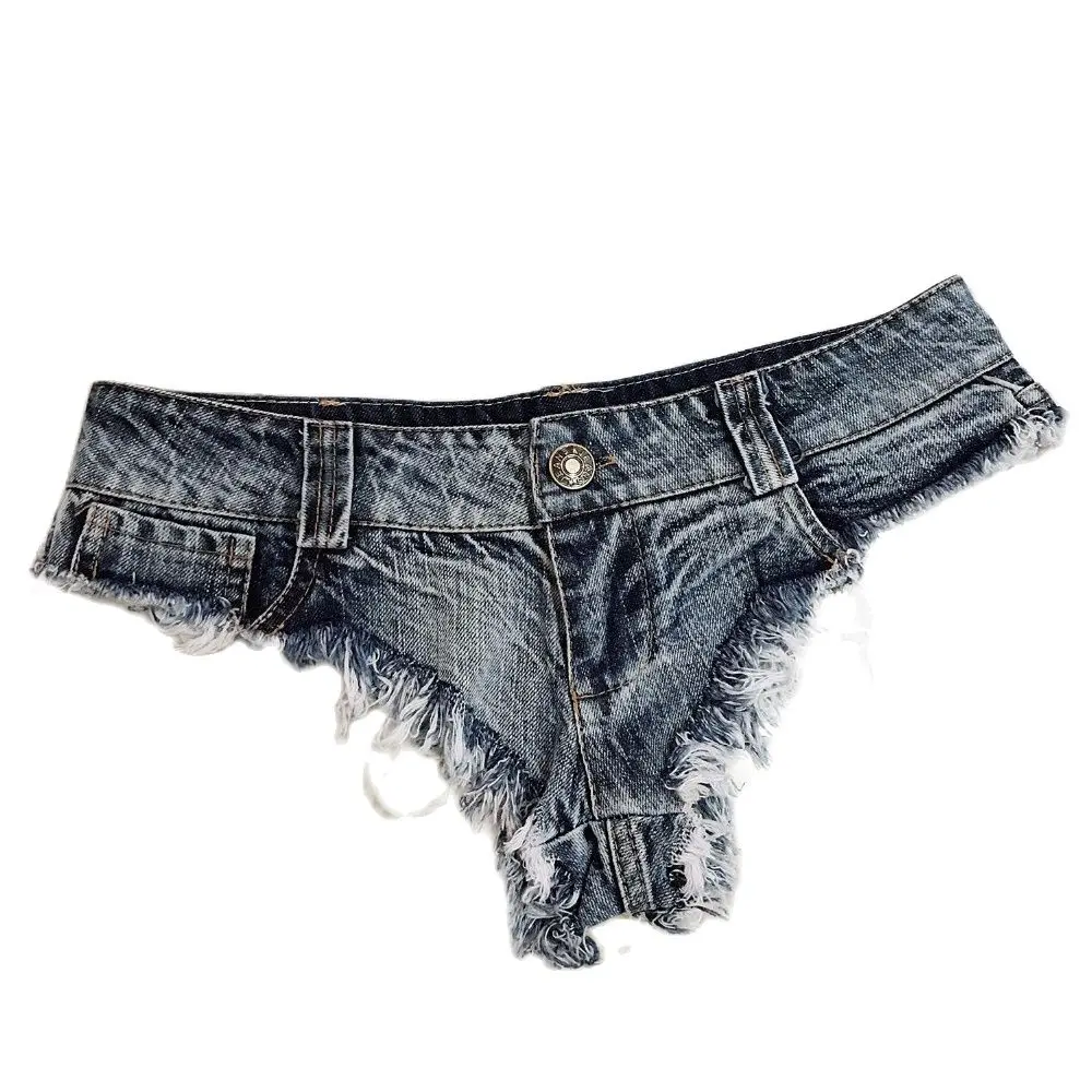 2025 New Women Sexy Low Waist Hole Tassel Denim Shorts Jeans Thong Short Feminino