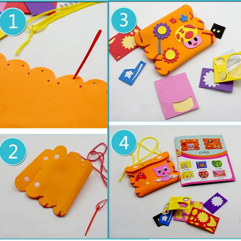 Kinder DIY Handgemachte Handwerk Kits Nähen Ihre Eigenen Geldbörsen Bunte EVA Schaum Nähen Taschen 3D Edelstein Kristall Aufkleber Dekoration Kinder