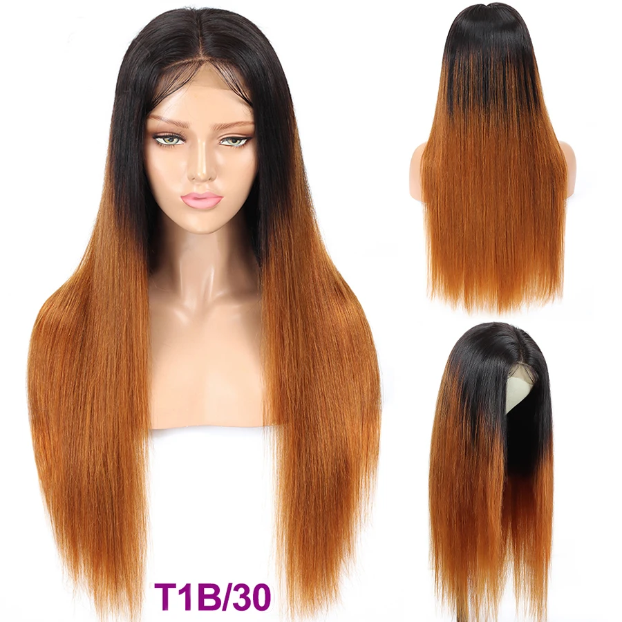 Fashion Lady 1b/27 Ombre Brazilian Lace Closure Wig 4x4 Lace Dark Blonde Human Hair Wigs For Black Women