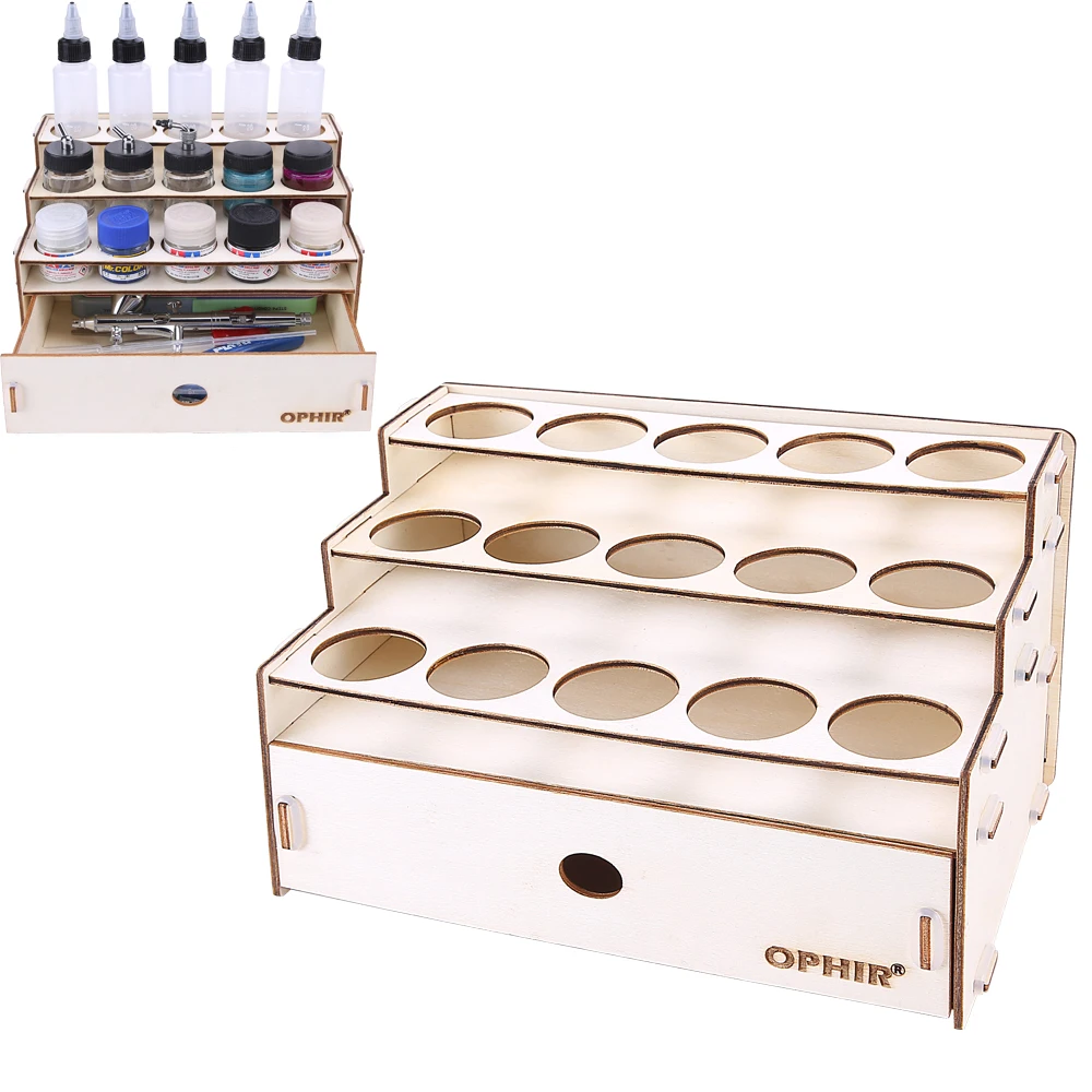 OPHIR Wooden Paint Rack with Cabinet & Aluminum Paint Tray Kit Ink Storage Drawing Tools Holder Modular Organizer for DIY Paints