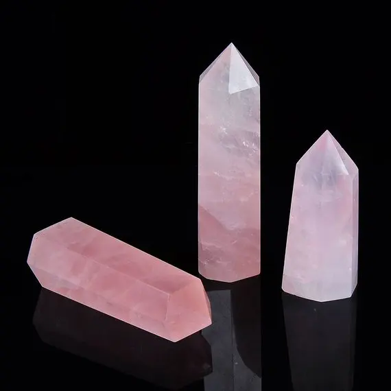 

Wholesale 1pcs Quality Natural Rose Crystal Quartz Wand Gemstone Craft Healing Point Chakra,Wand Body Hand Massage Gifts 2"+