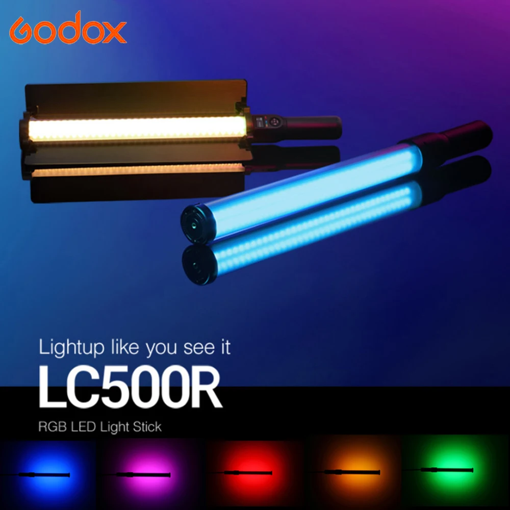 Godox LC500R RGB Handheld Li-ion LED Light Stick with Barndoor 2500K-8500K Full Color CRI 96+ 2600mAh Battery Fill Lighting