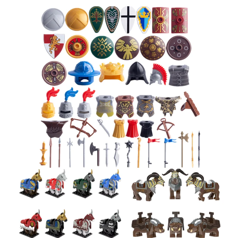 MOC Medieval Knight Figures Weapons Building Block Soldiers Shield Helmets Armor Horse Sheep Mount Accessories Bricks Toys C274