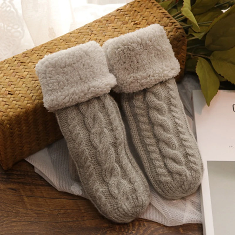 Fashion Women Twist Flowers Wool Knit MittensUnisex Double Thicken Plus Velvet Full Finger Cashmere Warm Driving Mittens L45