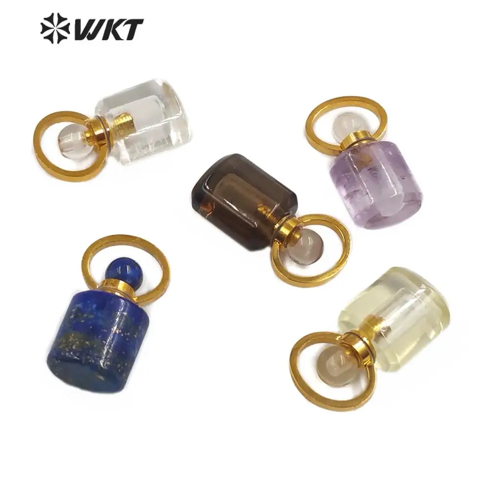 

WT-P1471 WKT New Arrivals Five Colors Natural Stone Perfume Bottle Pendant With Gold Electroplated Double Circle Hoop Pendant