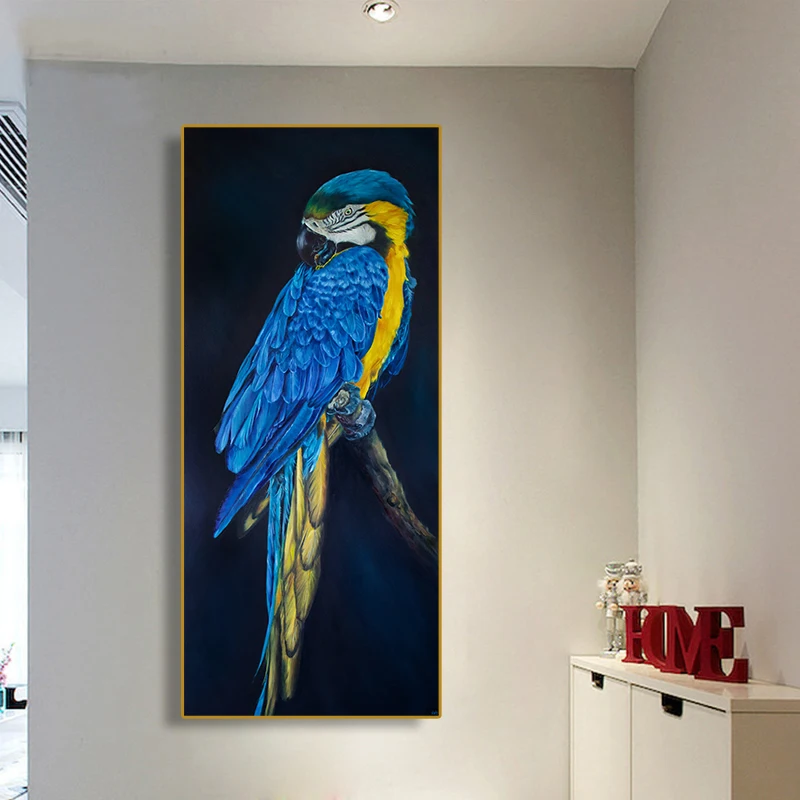 Abstract Oil Painting Printed Macaws Parrot Canvas Posters Blue Birds Animal Wall Art Pictures Home Entrance Decortion Painting