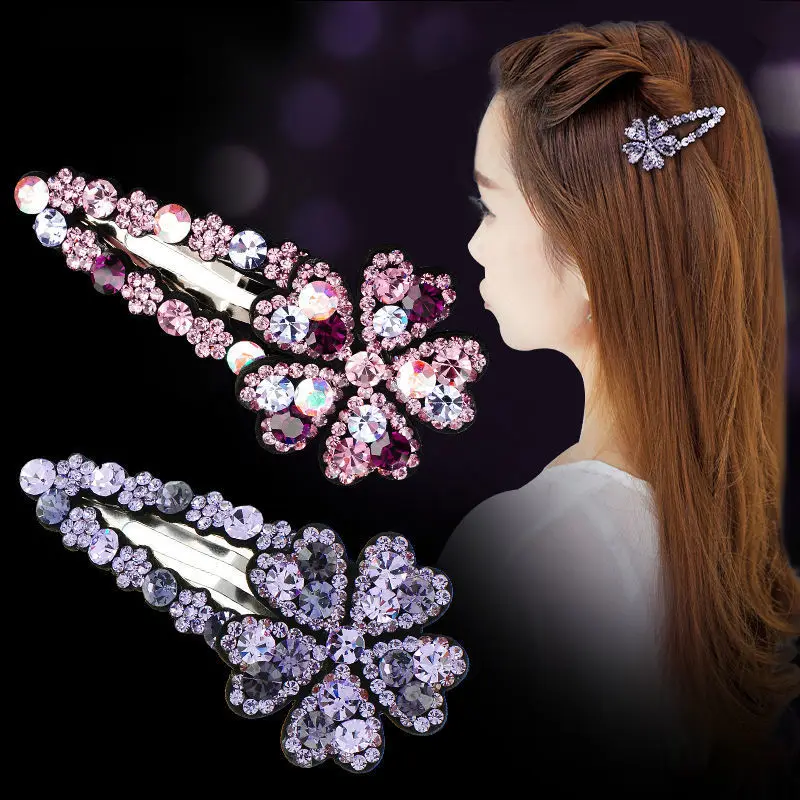 2021 New Fashion Hot Sale Wild Luxurious Rhinestone Bangs BB Clip  Hairpin Barrettes for Women Girl Hair Accessories Headwear