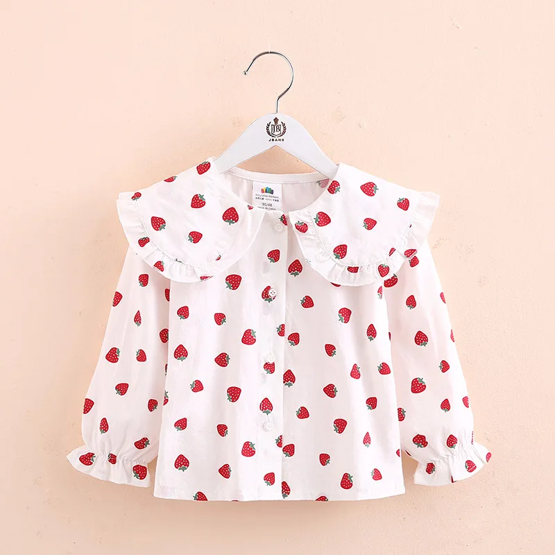 2024 Spring Autumn 2 3 4 6 10Years Toddler Kids Fashion Big Turn Down Collar Full Print Tops Baby Girls Long Sleeve Blouse Shirt