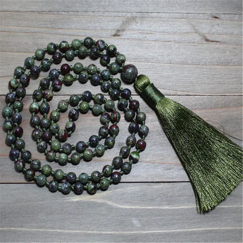 

8mm Dragon Blood Jasper 108 Beads Gemstone Tassel Mala Necklace Meditation Wrist Spirituality Lucky Chakra Religious Prayer