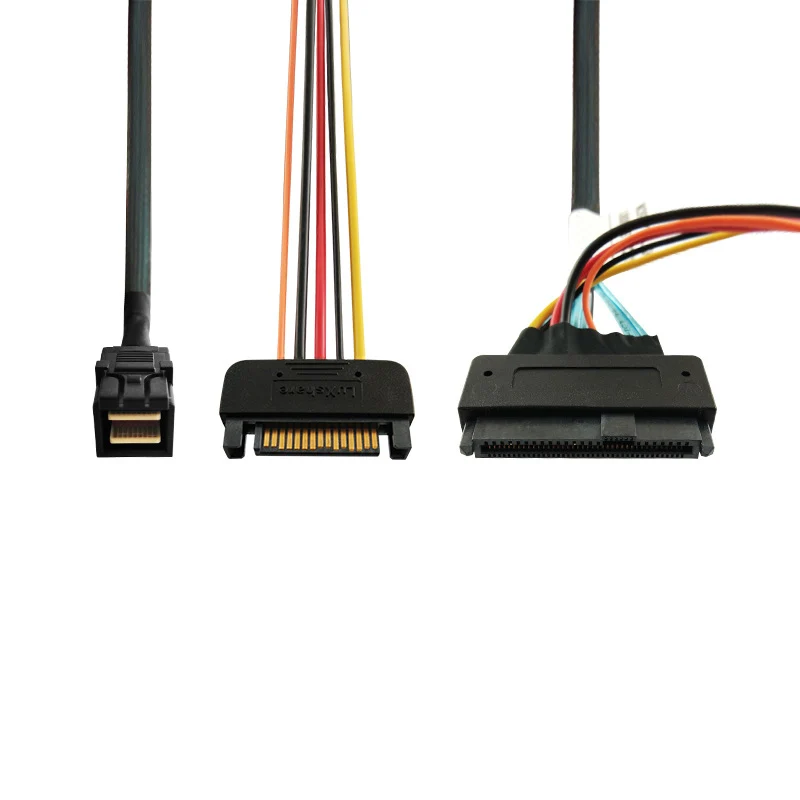 Forward Breakout NVMe Cable Mini-SAS HD SFF-8643 To U.2 SFF-8639 12G/6G/NVMe 80CM with 15Pin SATA Power For CEACENT NVMe Adapter