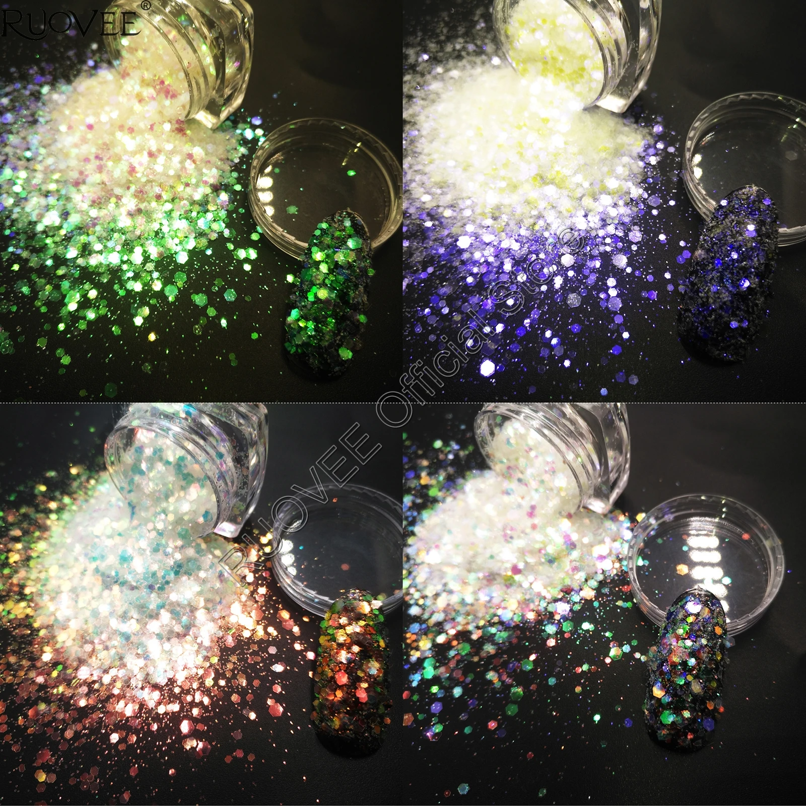 

50Gram Mix Size White with Purple Gold Green Light Glitter Hexagon Powder Shape for Makeup Nail Glitter Facepainting Craft Art