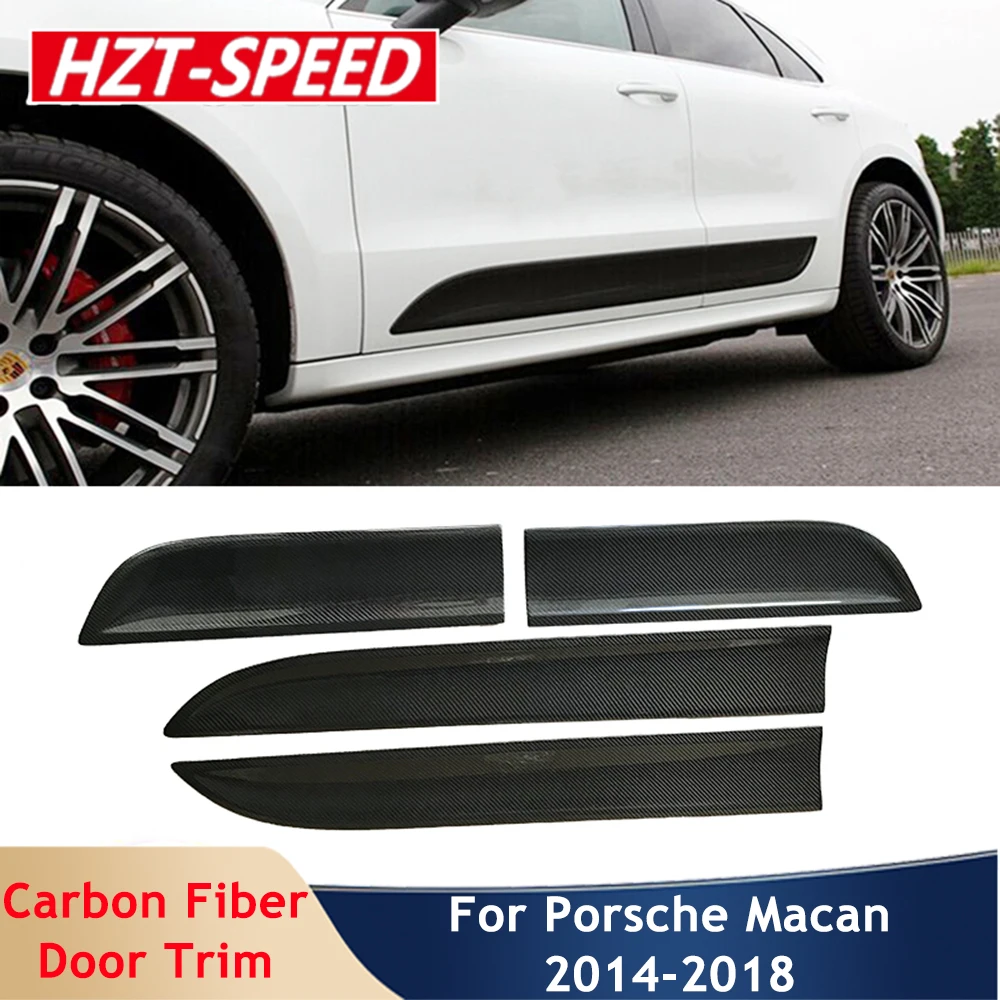 4 PCS Real Carbon Fiber Side Skirts Car Door Trim Stickers Car Body Kit For Porsche Macan 2014-2018 Decoration