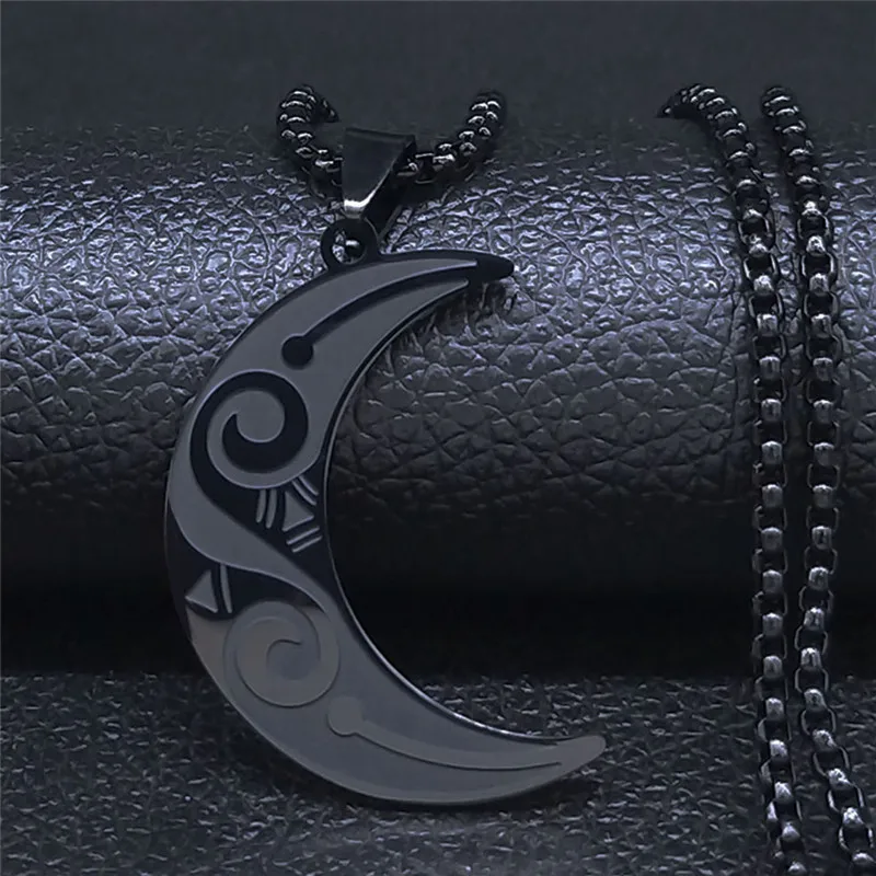 Fashion Witchcraft Moon Stainless Steel Statement Chain Necklace for Women Black Color Pendant Necklace Jewelry joyas N654S03