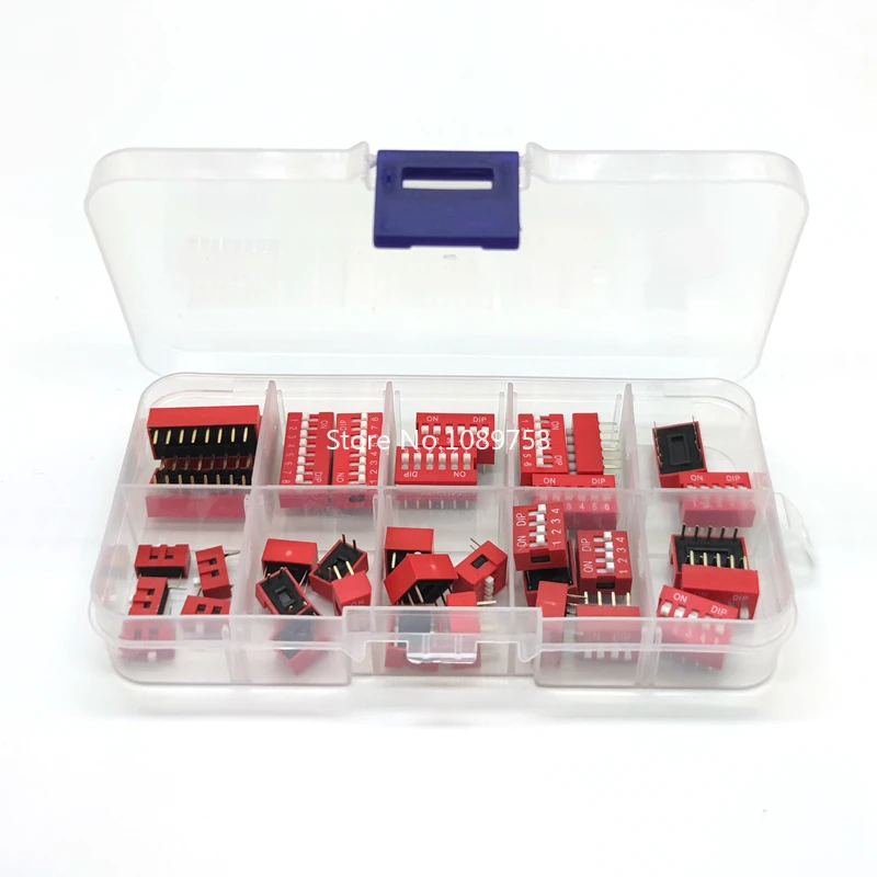 

35PCS/LOT Dip Switch Kit 1 2 3 4 5 6 8 Way 2.54mm Toggle Switch Red Snap Switches Mixed Kit Each 5PCS Combination Set In Box