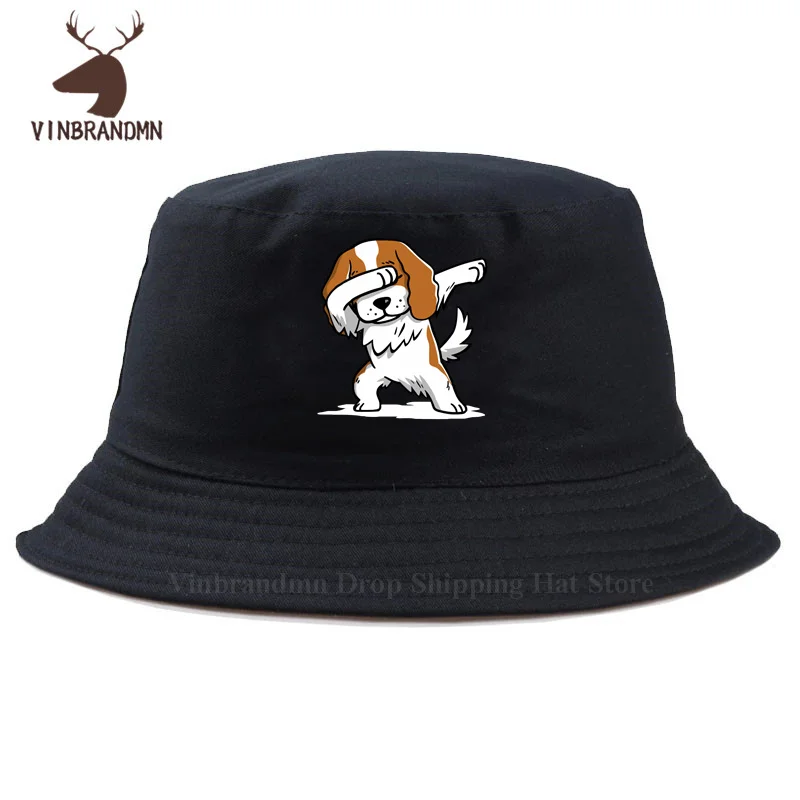 Tricolor Cavalier King Charles Spaniel Dog Dabbing Bucket hat Pet dog lover gift summer hats 2021 New Hot sale sun Baseball hats