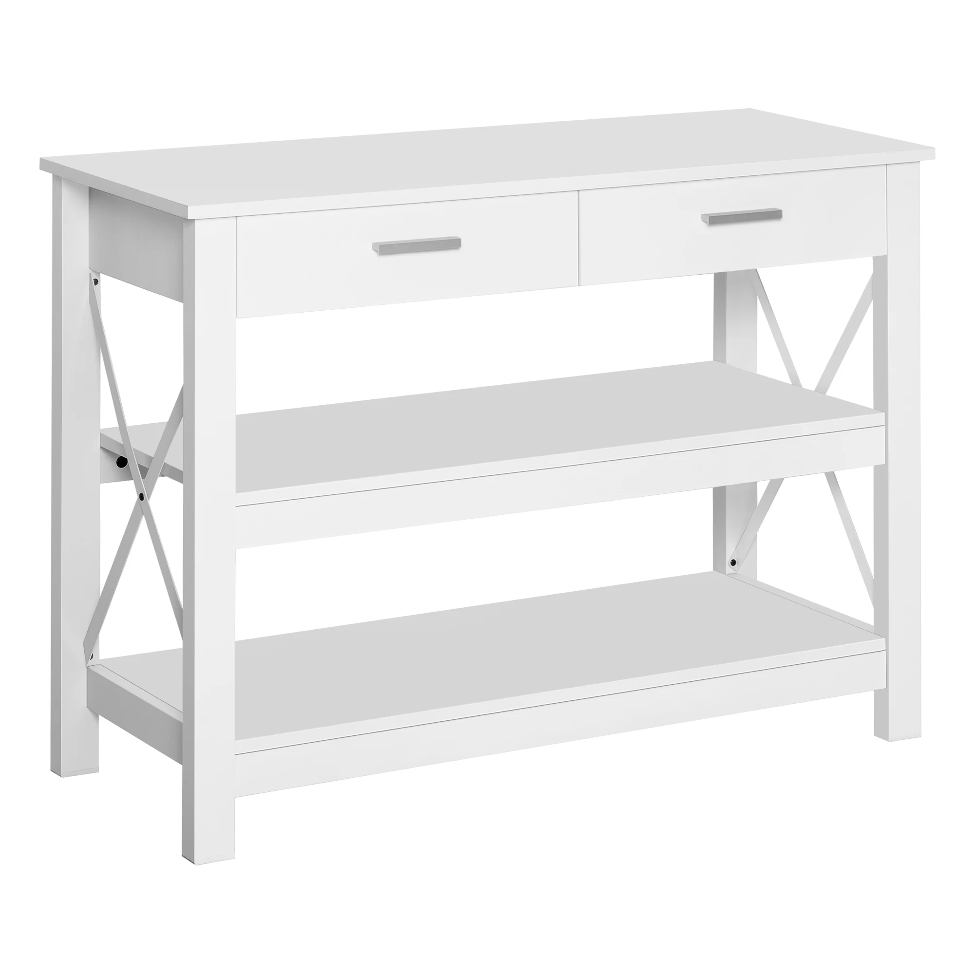 HOMCOM console table entrance hall table with 2 drawers and shelves metal frame 105x40x76 cm White