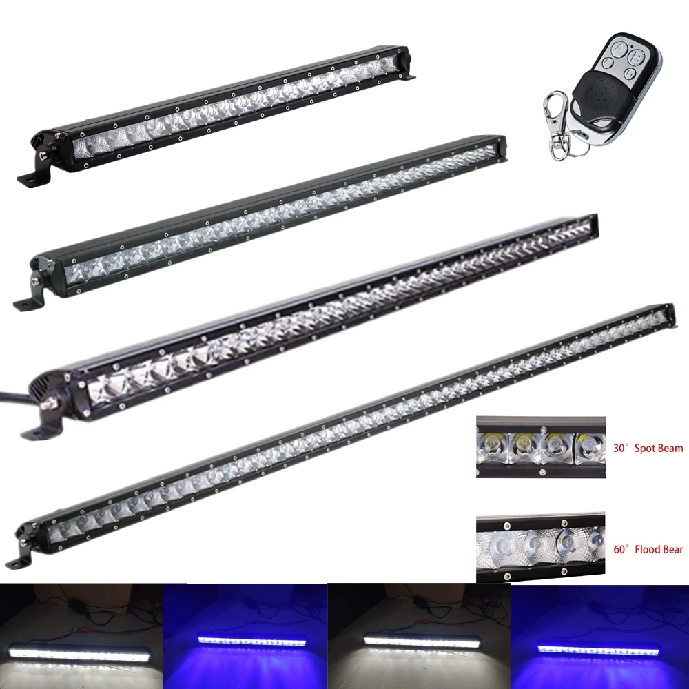 20 30 40 50 Inch 3D Single Row Slim LED Light Bar Offroad 4X4 SUV UTV Car Driving Lamp White Blue Strobe Remote Controller