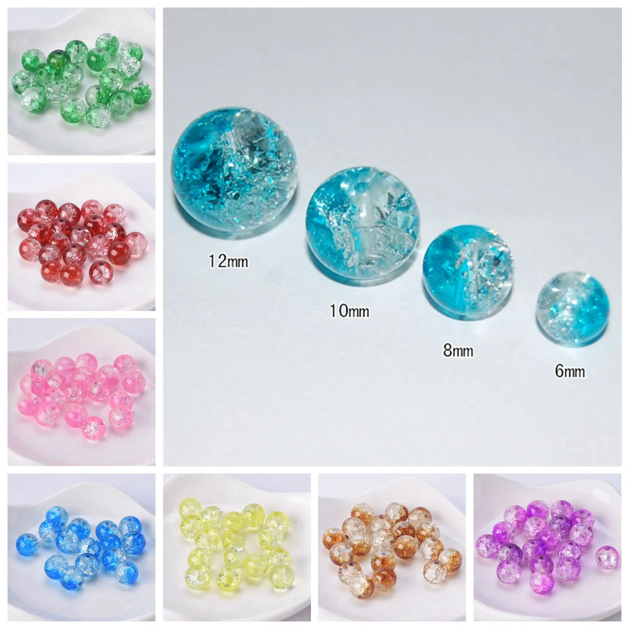 Round Crackle Crystal Glass 4mm 6mm 8mm 10mm Loose Cracked Beads Wholesale Lot for Jewelry Making DIY Crafts Findings