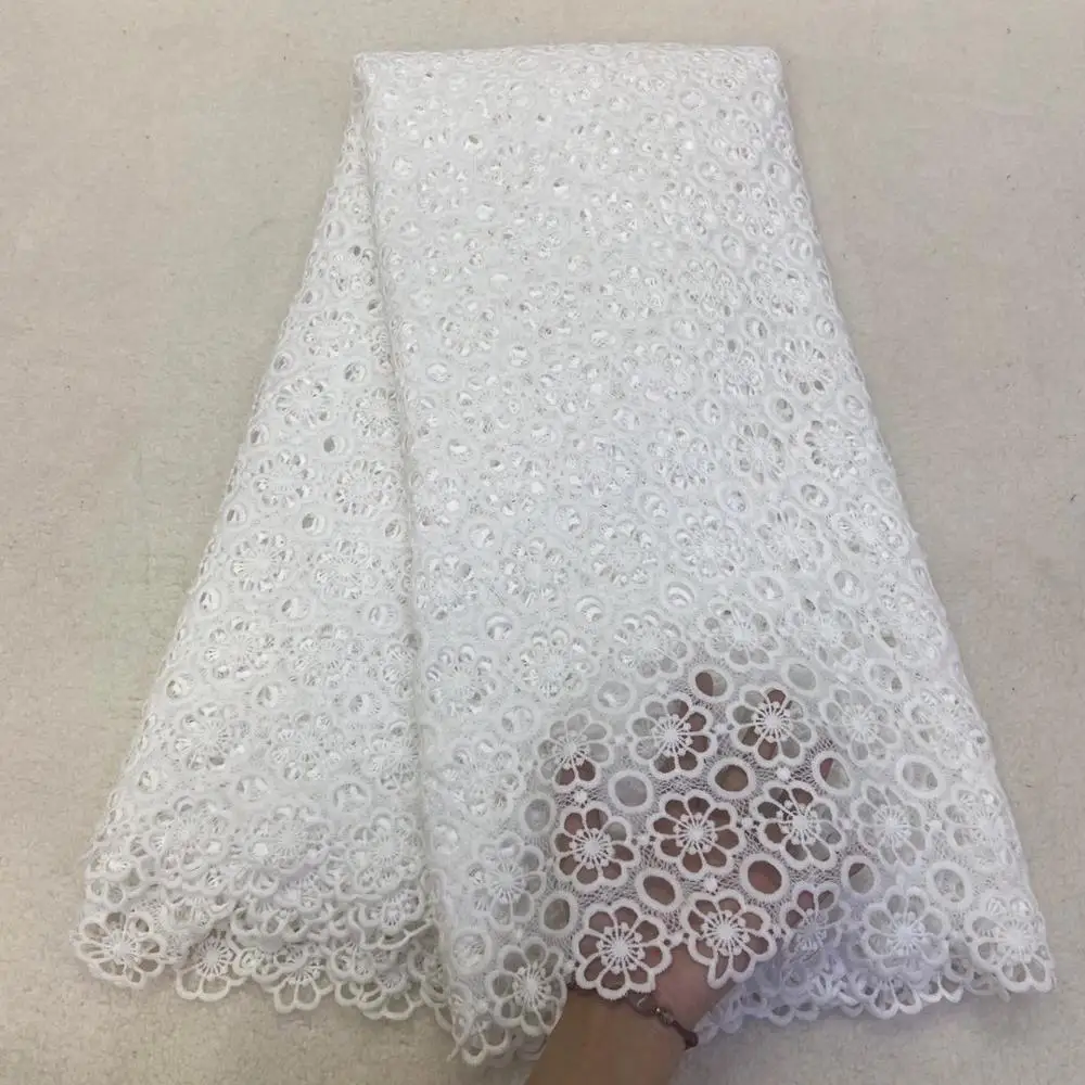 

Hot Sale Cheap African Guipure Cord Lace Fabric Pure White Nigerian Water Soluble Cord Lace With Hollow Out For Wedding Party AW