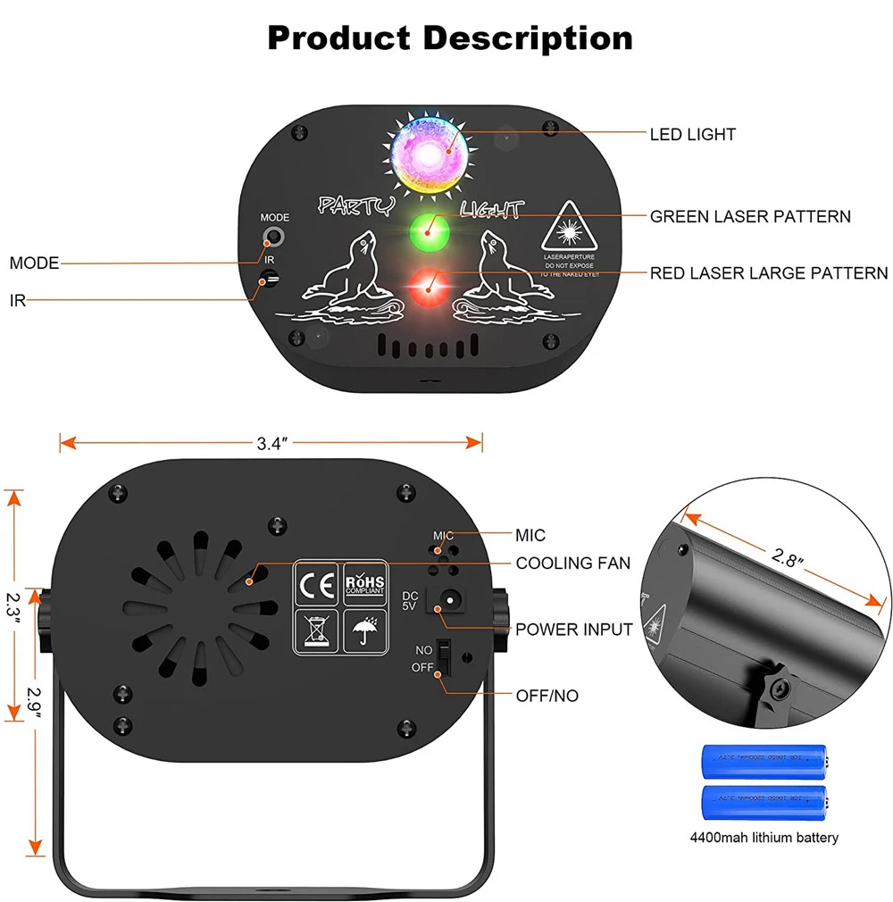Mini USB Charge DJ Disco Party Light With 60 Patterns Voice Control Laser Projector Light Christmas Party Strobe Stage Lights