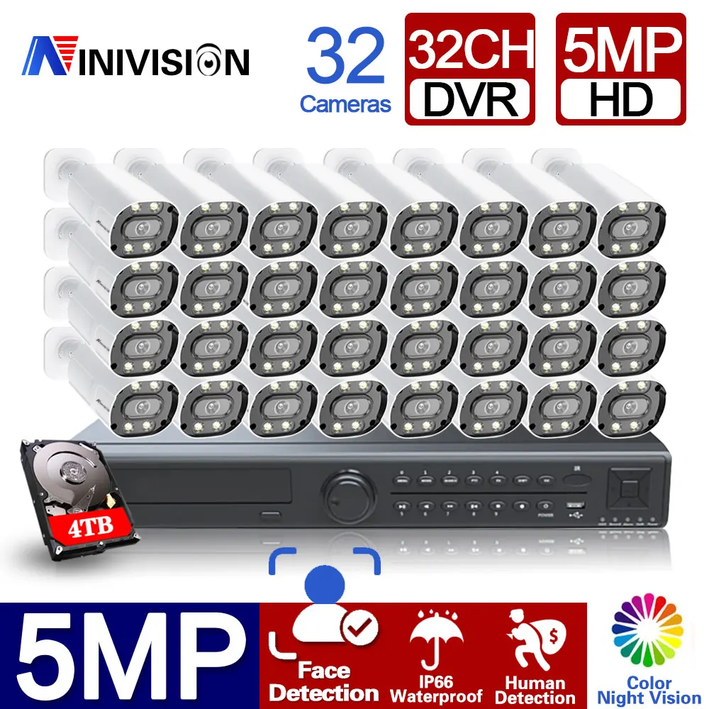 NINIVISION HD H.265+ 32CH 5MP DVR security AHD Camera System 5MP Waterproof Color Nigh Vision CCTV Video Surveillance Camera kit