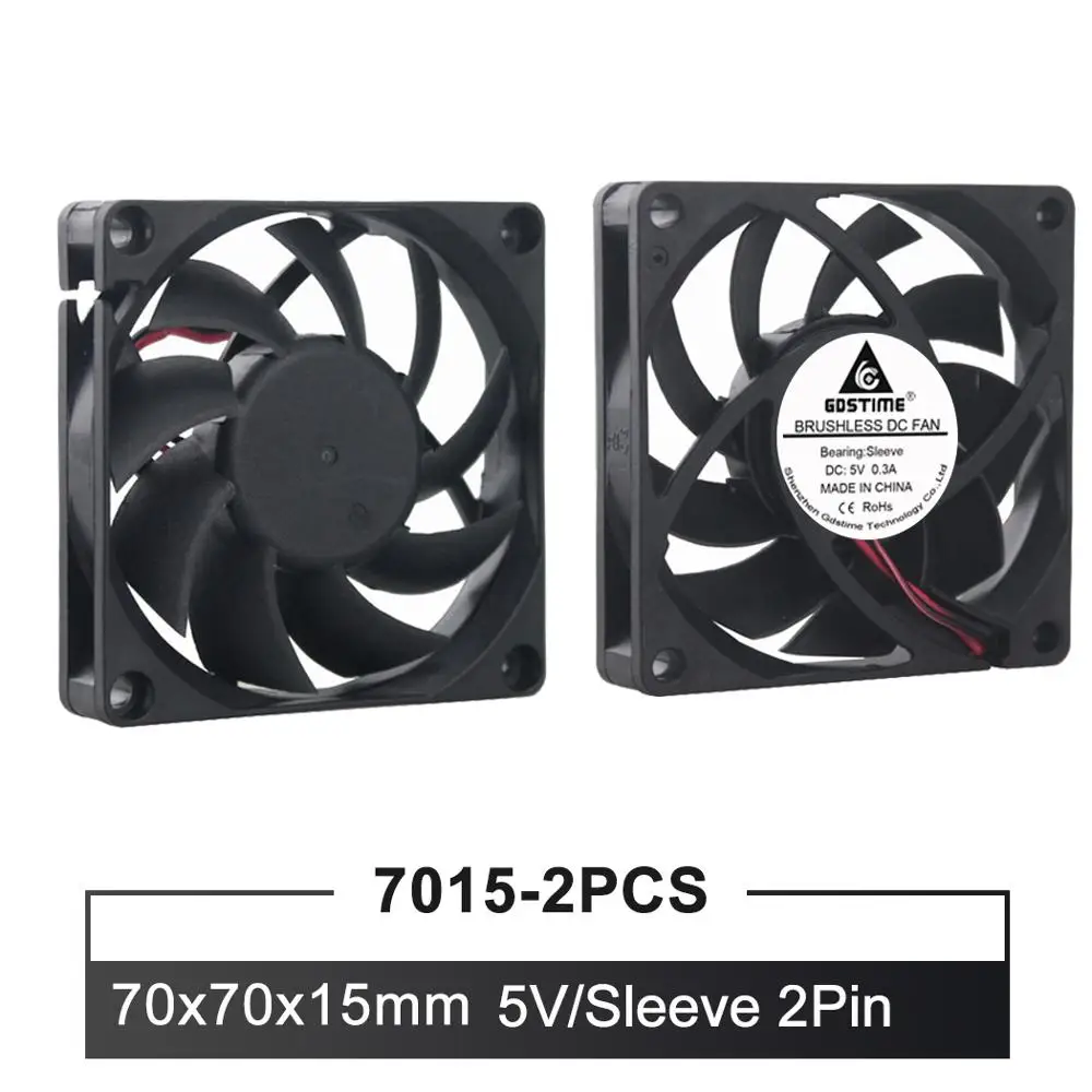 2 pieces Gdstime 70mm 7cm 7015 DC Brushless 5V 2PIN PC Laptop Computer Industrial Cooling Fan