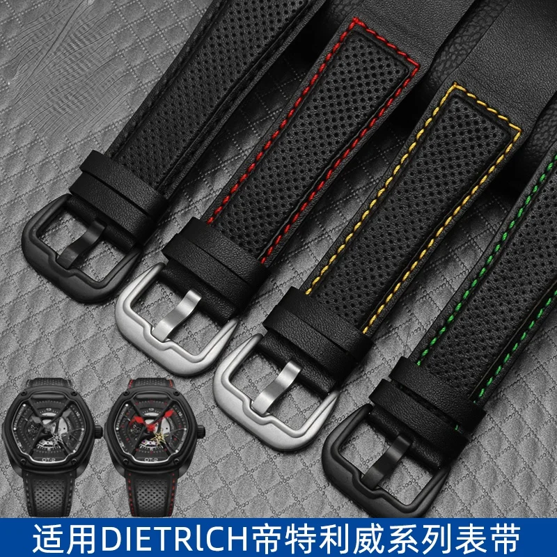 WatchBands for Dietrich Genuine Leather Watch Band OTC-AO1 OT-3 Swiss Fashion Brand Watch Strap Black 24mm