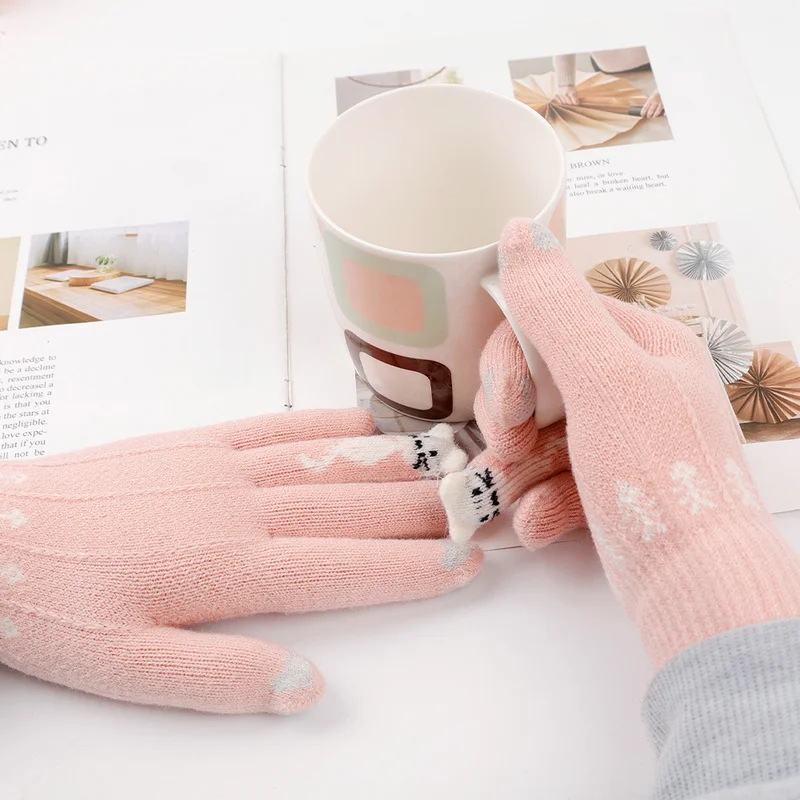 

Winter Warm TouchScreen Gloves Women Stretchy Knitting Mittens Acrylic Full Finger Gloves Female Ladies Knitted Winter Gloves