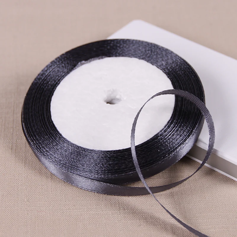6mm Seidensatinbänder Länge 25 Yards/Rolle Weihnachtsfeier Hochzeitsdekoration Bänder DIY Mädchen Haarschleifen Accessoires – Detail 5