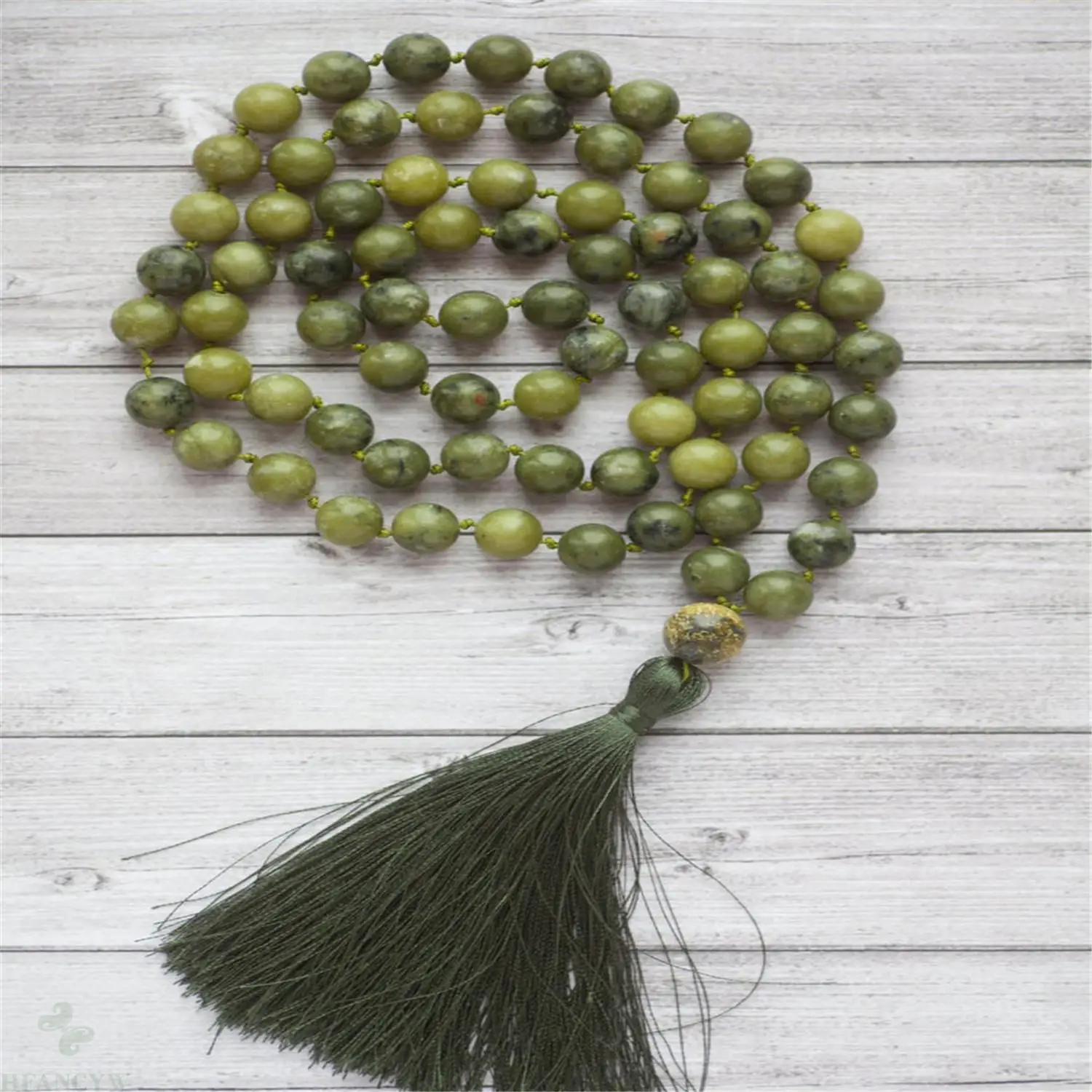 8mm Grass green Gemstone 108 Beads Tassel Mala Necklace Wristband Yoga Religious Retro Mala Spiritua Spirituality Buddhism