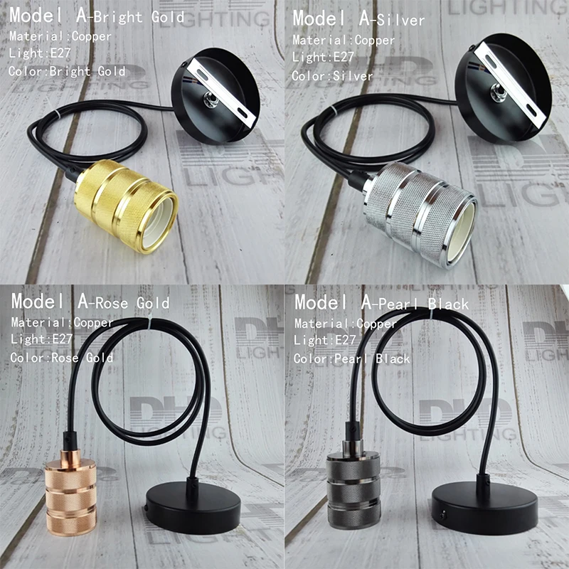 Vintage Pendant Lamp E27 Lamp Base 1.2-1.5m Wire Modern Indoor Lighting Living Room Decoration Gold Black Single Hanging Lights