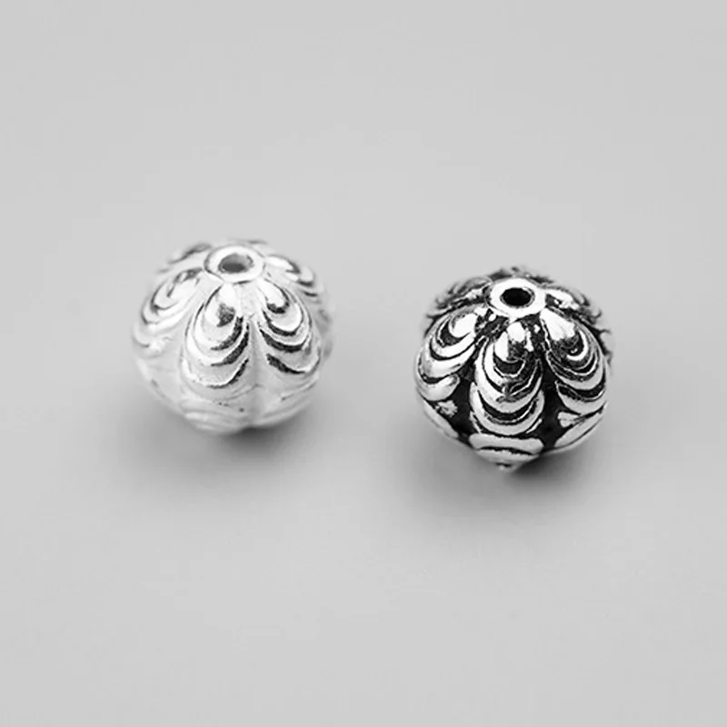 

925 Sterling Silver Pretty Wave Pattern Round Loose Beads 10mm Solid Silver Space Beads DIY Jewelry Accessories For Bracelets