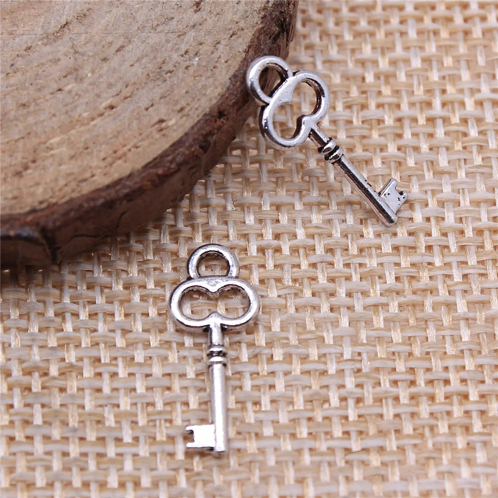 free shipping 325pcs 7x17mm antique silver key charms diy retro jewelry fit Earring keychain hair card pendant accessories