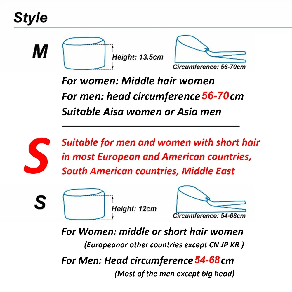 قبعات تنظيف جراحية للجنسين قبعات طبية قطنية 100% مقاس L للشعر الأطول قبعات طبيب كبيرة الرأس 3 أحجام forChoice