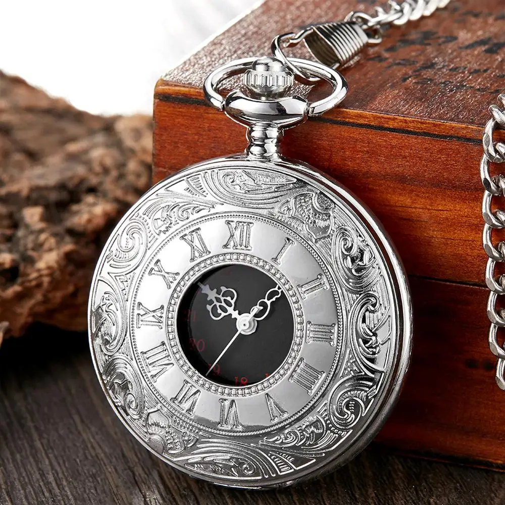 Retro Bronze Vintage Pocket Watch Necklace Chain Pendant Black Antique Steampunk Mens Quartz Pocket Watches Relogio De Bolso