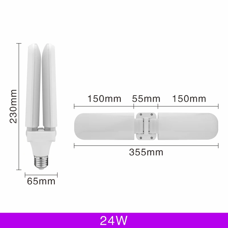 Ampoule LED pour ventilateur pliant 24W 45W 60W E27, AC 220V, lampe UFO pliable à 360 degrés, lampe 