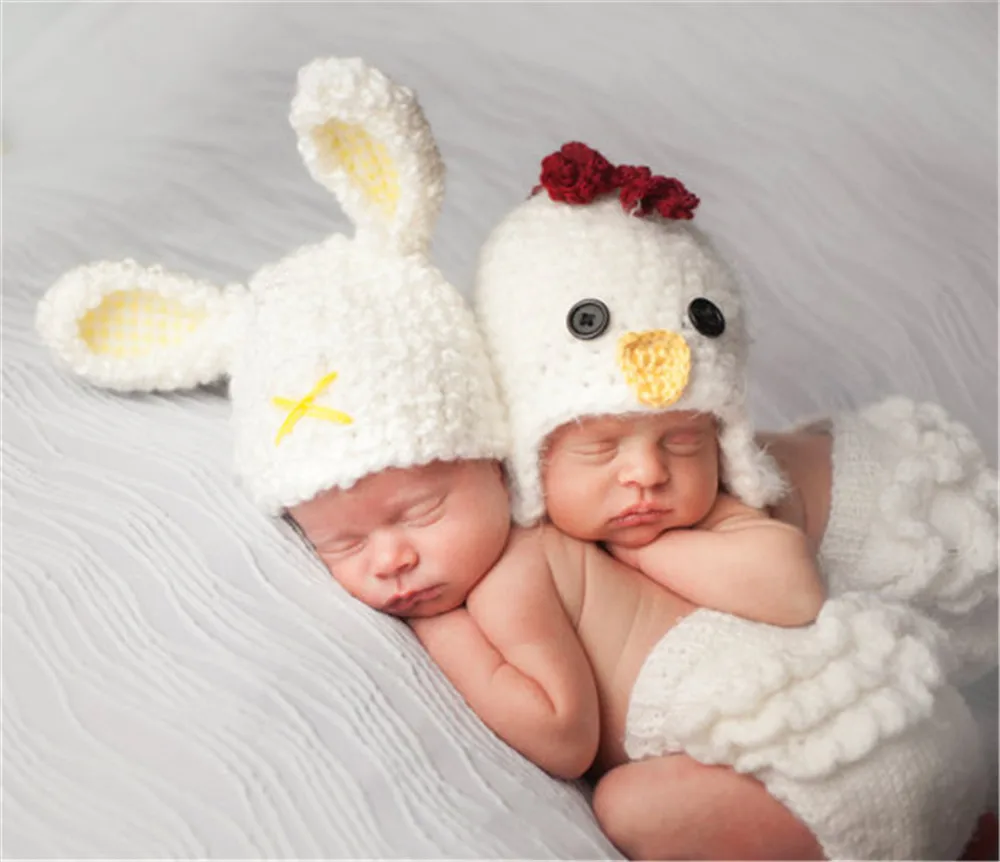 

2pcs Newborn Photography Easter Chick Baby Full Moon Hundred Days Photo Props Bunny Knitting Photography Suit