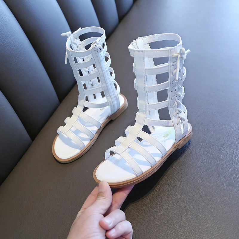 Little Girls Summer England Rome Long Sandals Boots For Kids Girls White Dress Shoes Sandals New 2021 1 2 3 4 5 6 7 8 Years Old