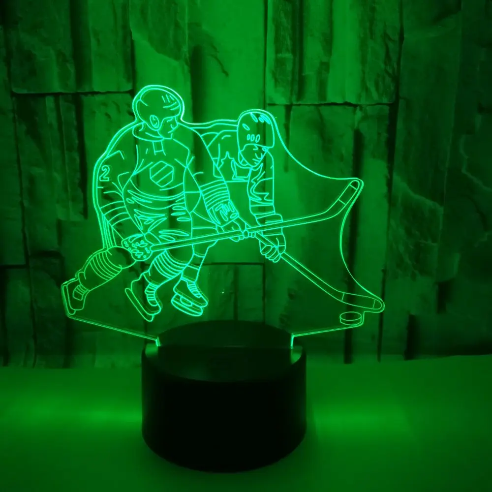 3D LED Ice Hockey Player Table Lamp USB Visual Luminaria Bedside Night Lights For Kids Gifts Baby Sleeping Lighting Sports Decor