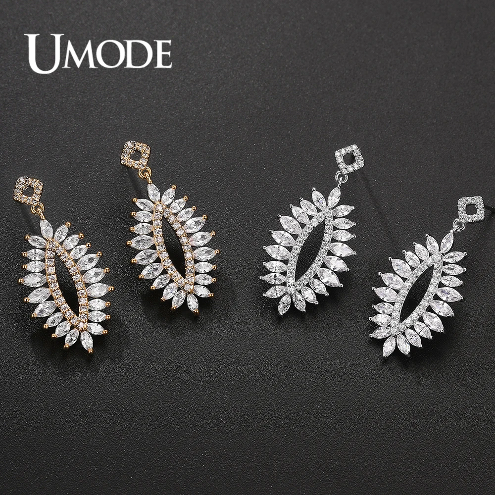 

UMODE New Paved CZ Crystal Big Eye Drop Earrings for Women Fashion Gold Color Hollow Dangle Earring Birthday Jewelry Gift UE0663