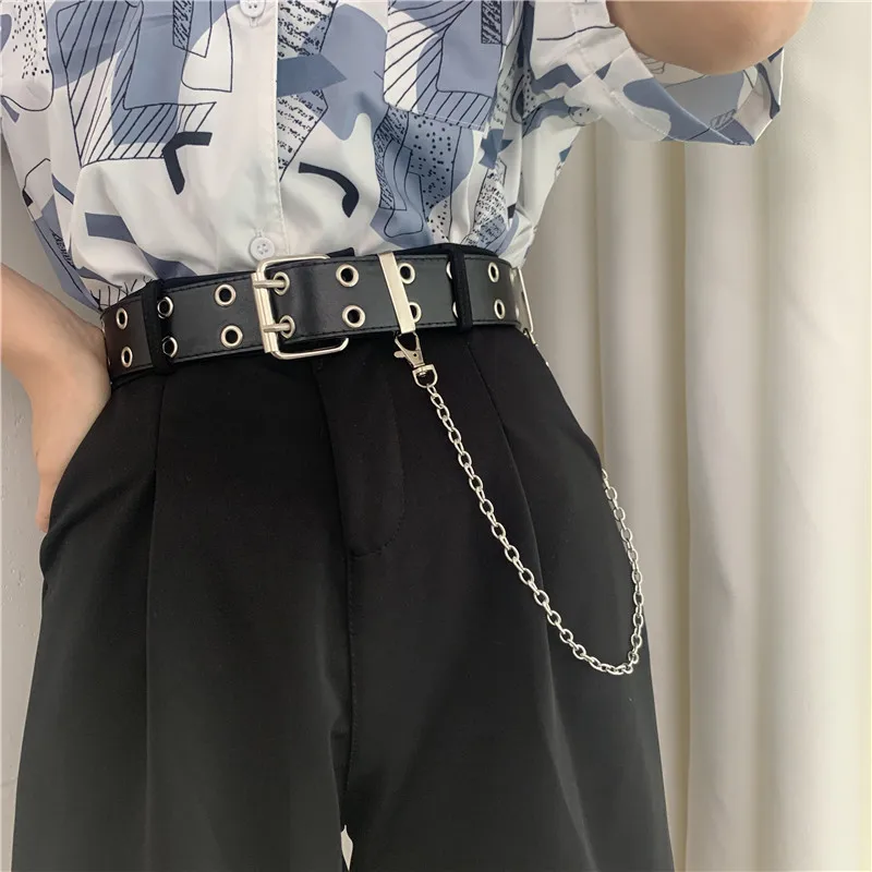 Belt punk style double breasted wide belt fashion trouser belt chain decoration jeans men and women belt