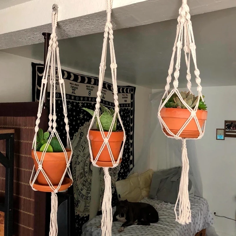 Colgador de macramé hecho a mano para plantas, maceta de flores, decoración de pared, Patio, jardín, cesta colgante