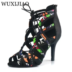 WUXIJIAO brand Latin dance high boots shoes soft sole shoes salsa ballroom ladies mesh dance shoes Cuba high heels