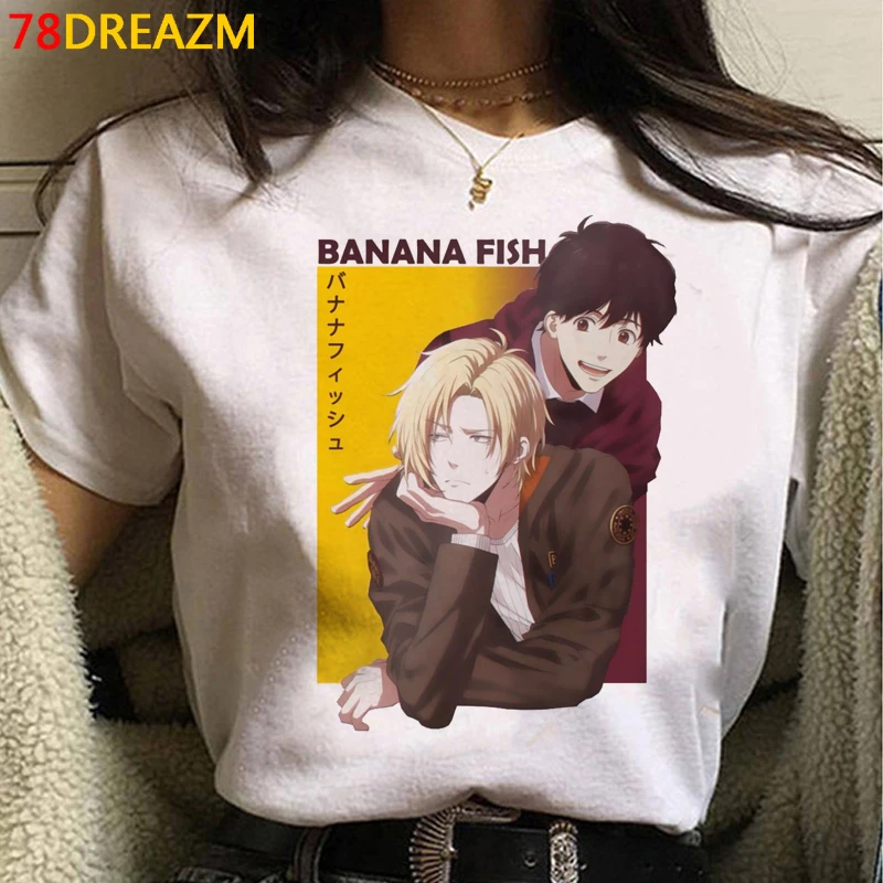 バナナ魚tシャツ男性フォローカジュアル白tシャツグラフィックtシャツ2021 tシャツトップtシャツ原宿かわいい